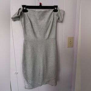 B Darlin Sparkling Silver Strapless Dress